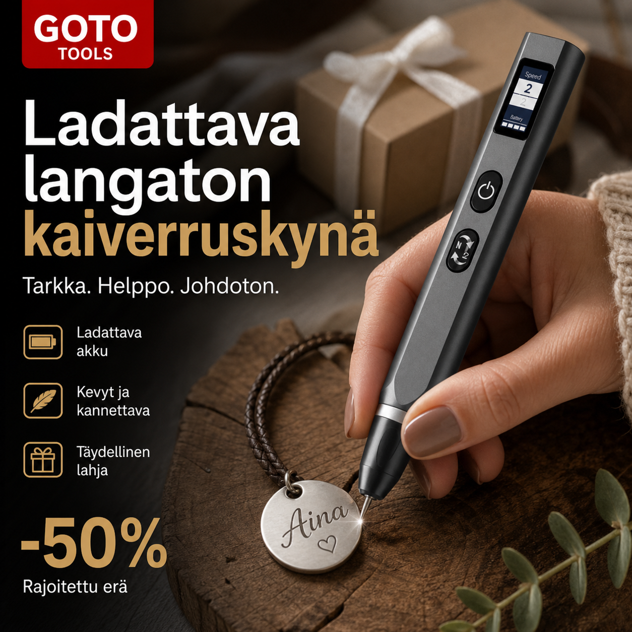 Ladattava langaton kaiverruskynä – tarkka ja helppo kaiverrus kaikille pinnoille!
