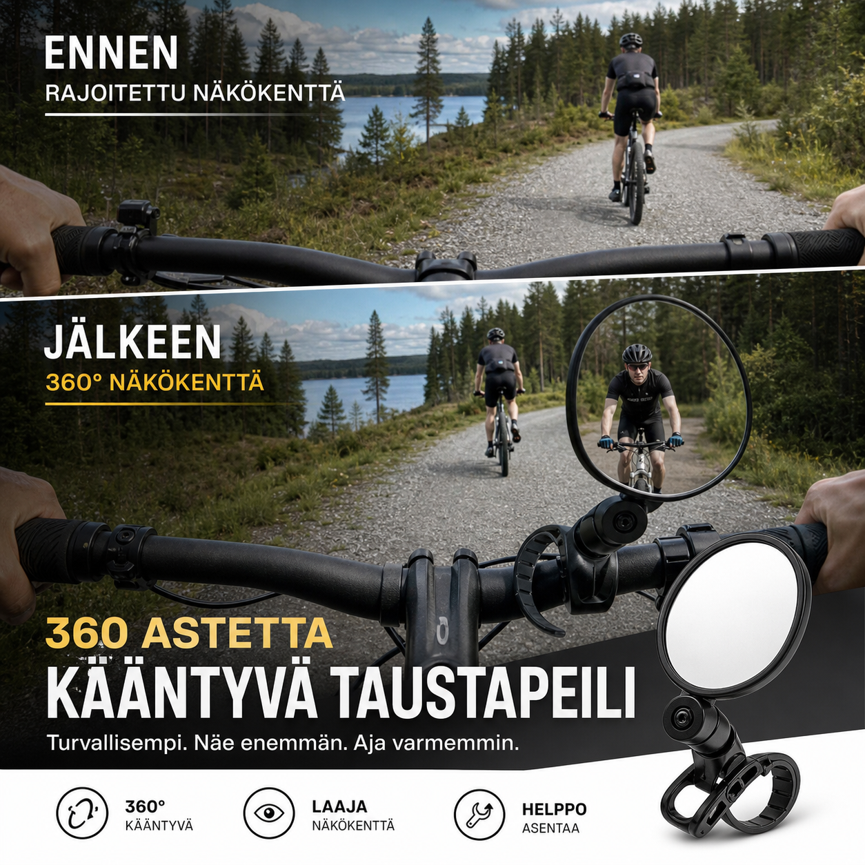 ⏳Rajoitetun ajan -50%⏰360 astetta kääntyvä taustapeili🚴♂️🔎