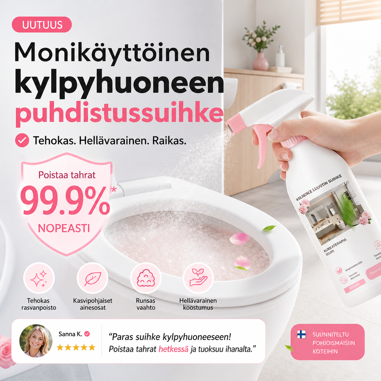 Monikäyttöinen kylpyhuoneen puhdistussuihke