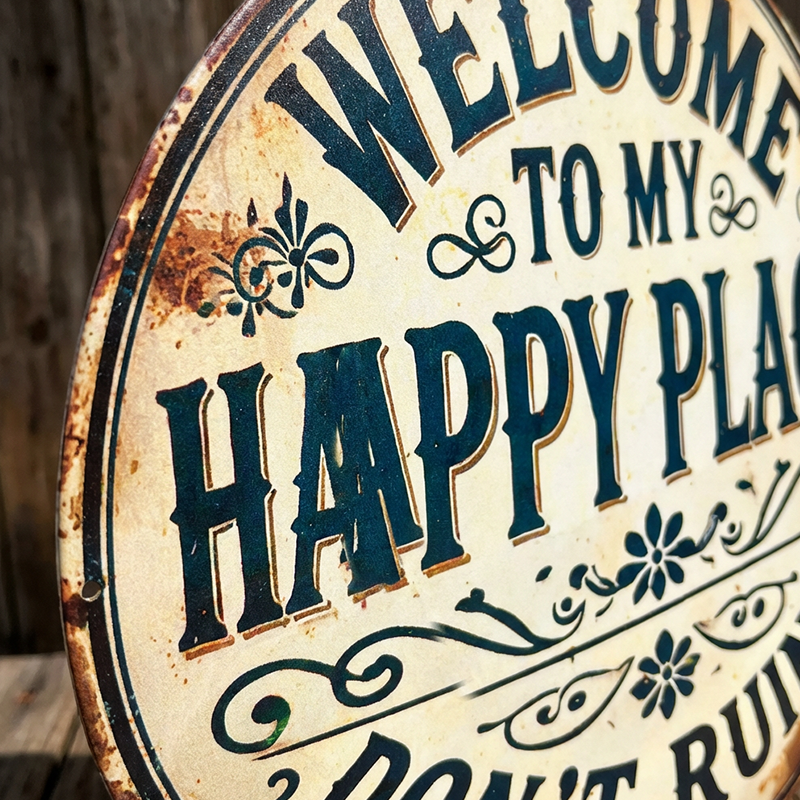 đ˘đ˘VIIMEINEN ALENNUSPĂIVĂ 50 % ALENNUSâ¨Happy Place â Vintage-tyylinen metallikyltti