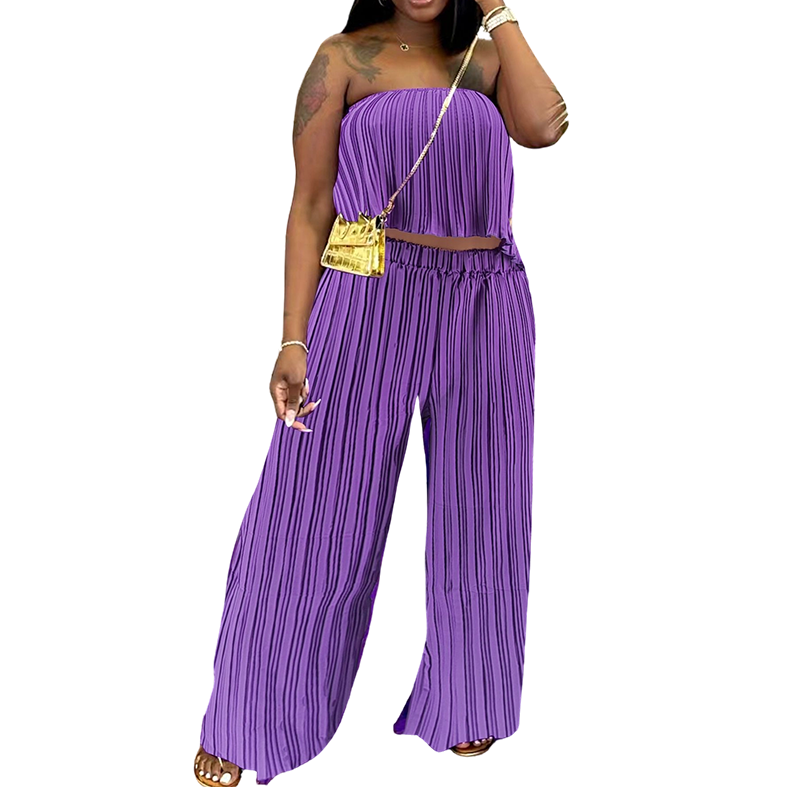 Women's Strapless Top & Wide-Leg Pants Set