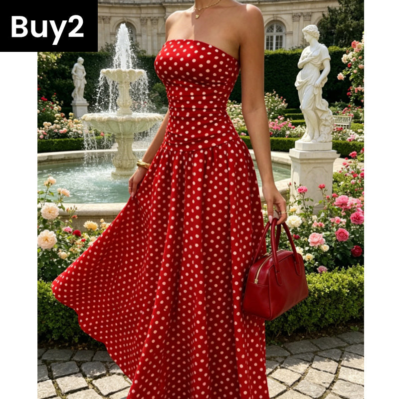 ✨ Naisten pilkullinen olkaimeton mekko - elegantti lomavinkki! ✨