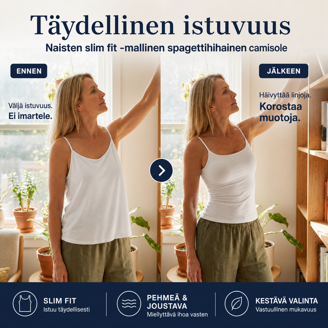 Naisten slim fit -mallinen spagettihihainen camisole