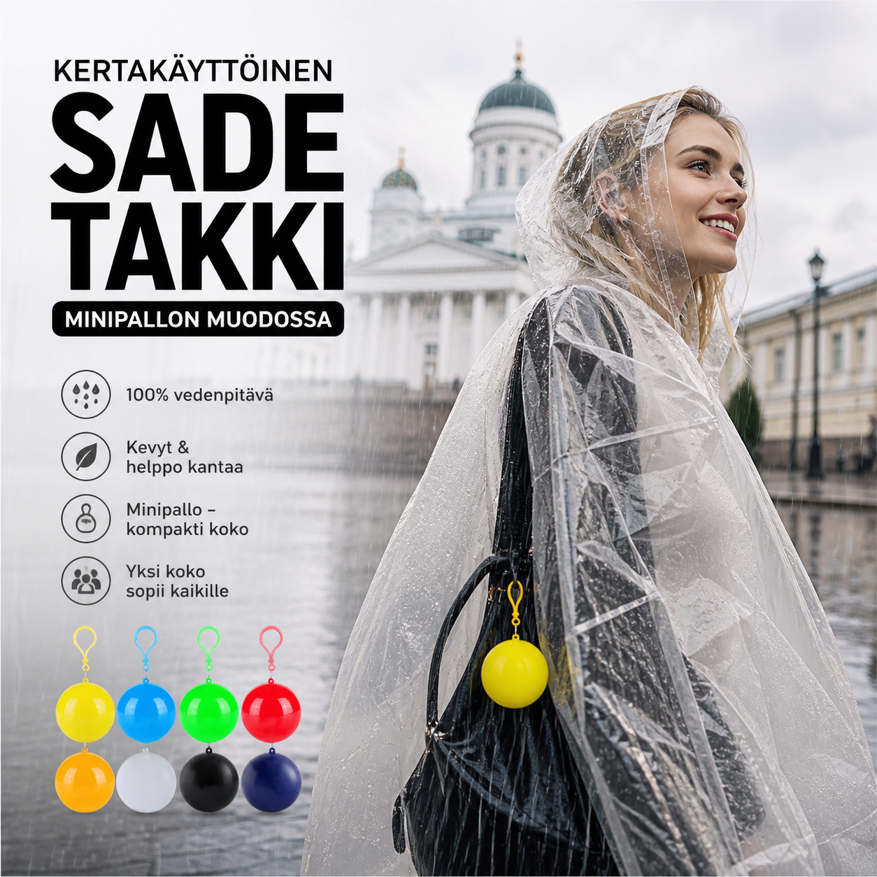 🥳HITTIMYYNTI 2026🥳💞YLI 50 000 MYYTY!👵❤️ Kertakäyttöinen sade takki minipallon muodossa (Osta 1, saat 1 ilmaiseksi)