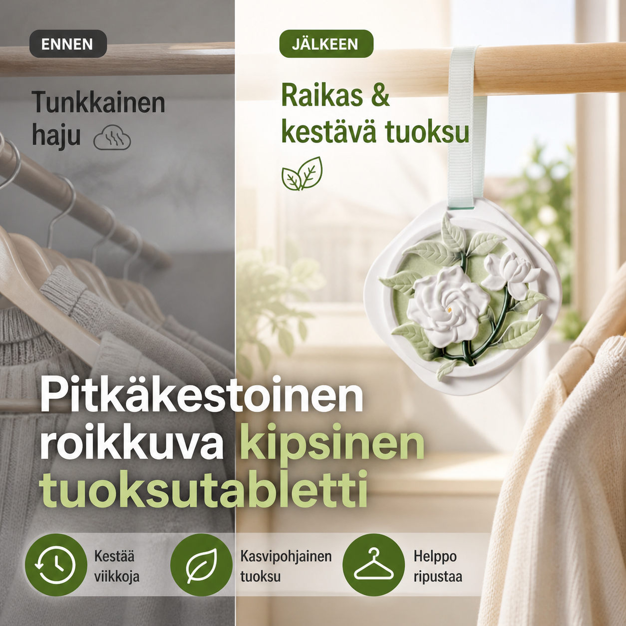 Pitkäkestoinen roikkuva kipsinen tuoksutabletti