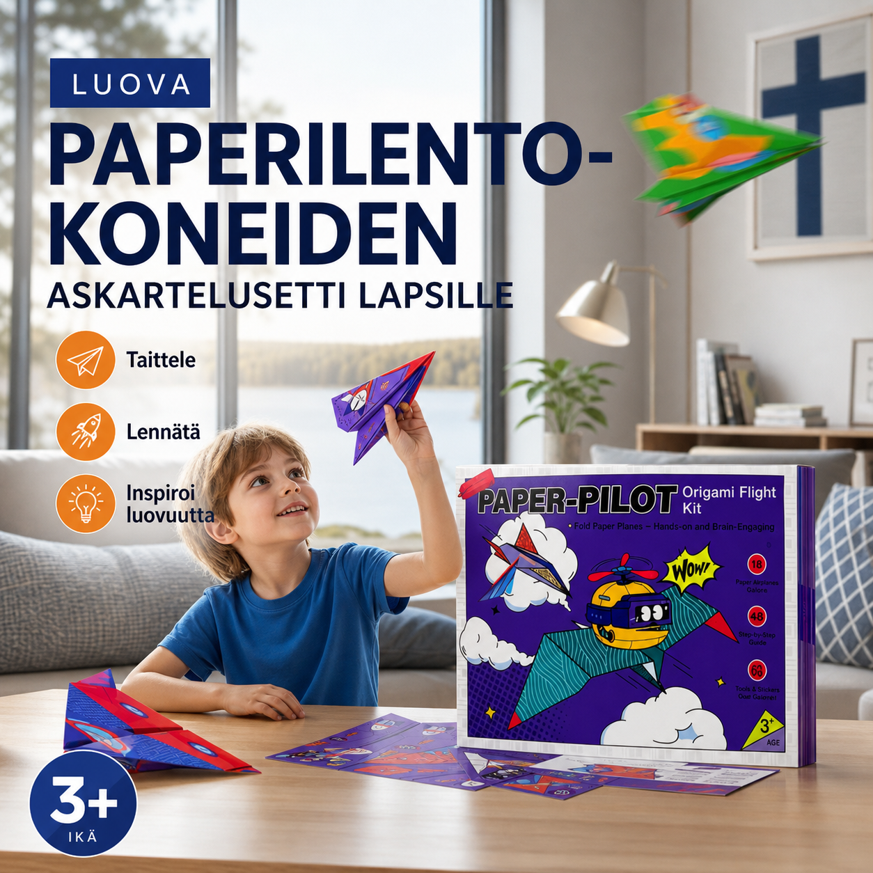 Luova paperilentokoneiden askartelusetti lapsille