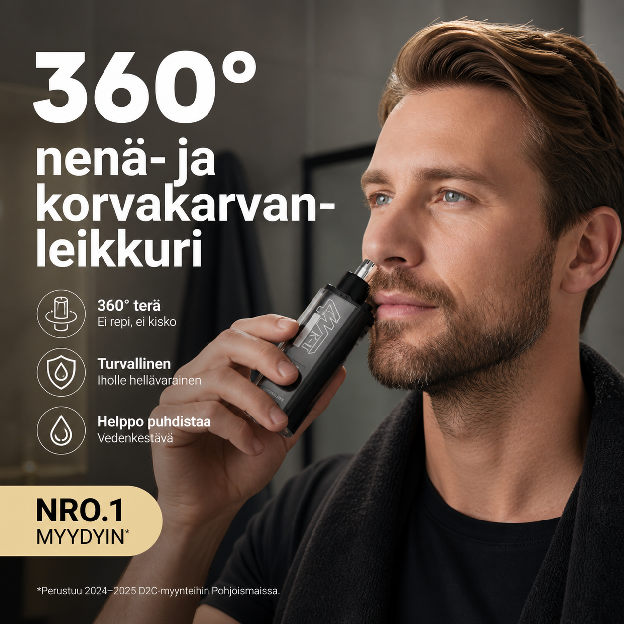 📢Rajoitetun ajan tarjous !! ⏰360° nenä- ja korvakarvanleikkuri – IPX7-pestävä ja 30 päivän akunkesto