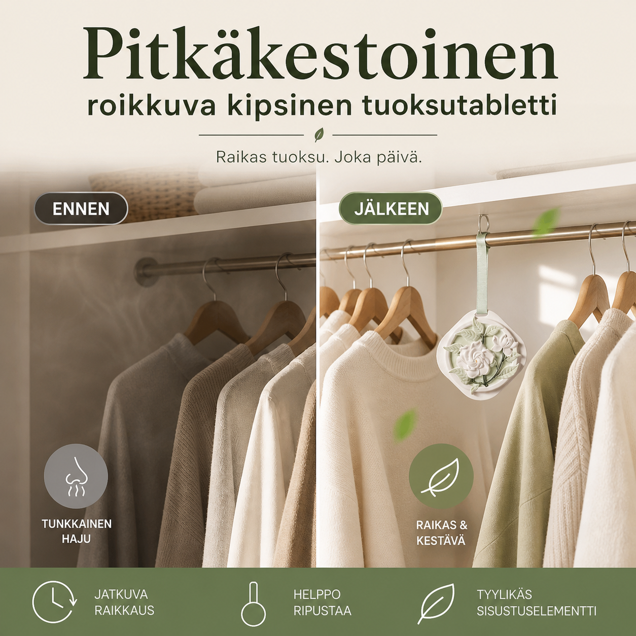 Pitkäkestoinen roikkuva kipsinen tuoksutabletti