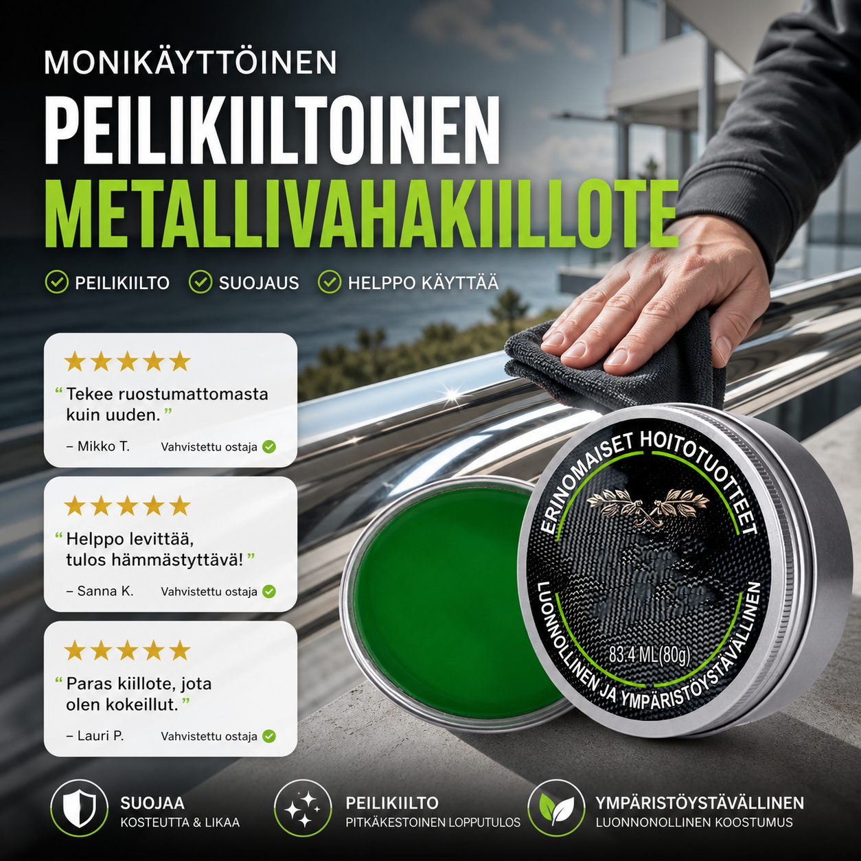 Monikäyttöinen peilikiiltoinen metallivahakiillote