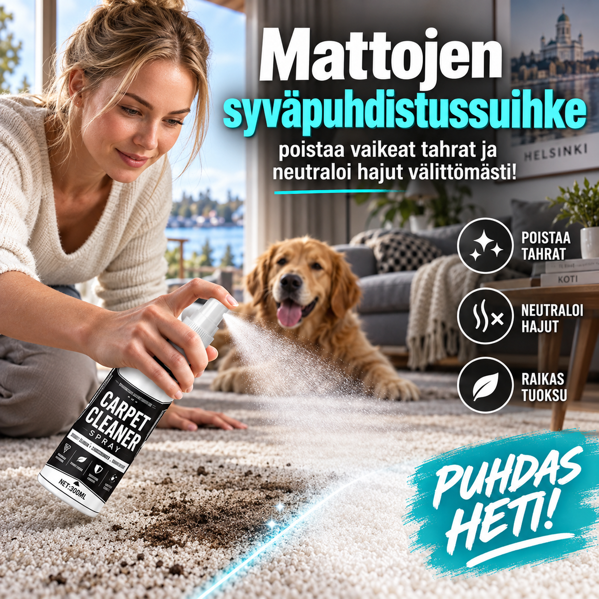 🧼✨ Mattojen syväpuhdistussuihke – poistaa vaikeat tahrat ja neutraloi hajut välittömästi!