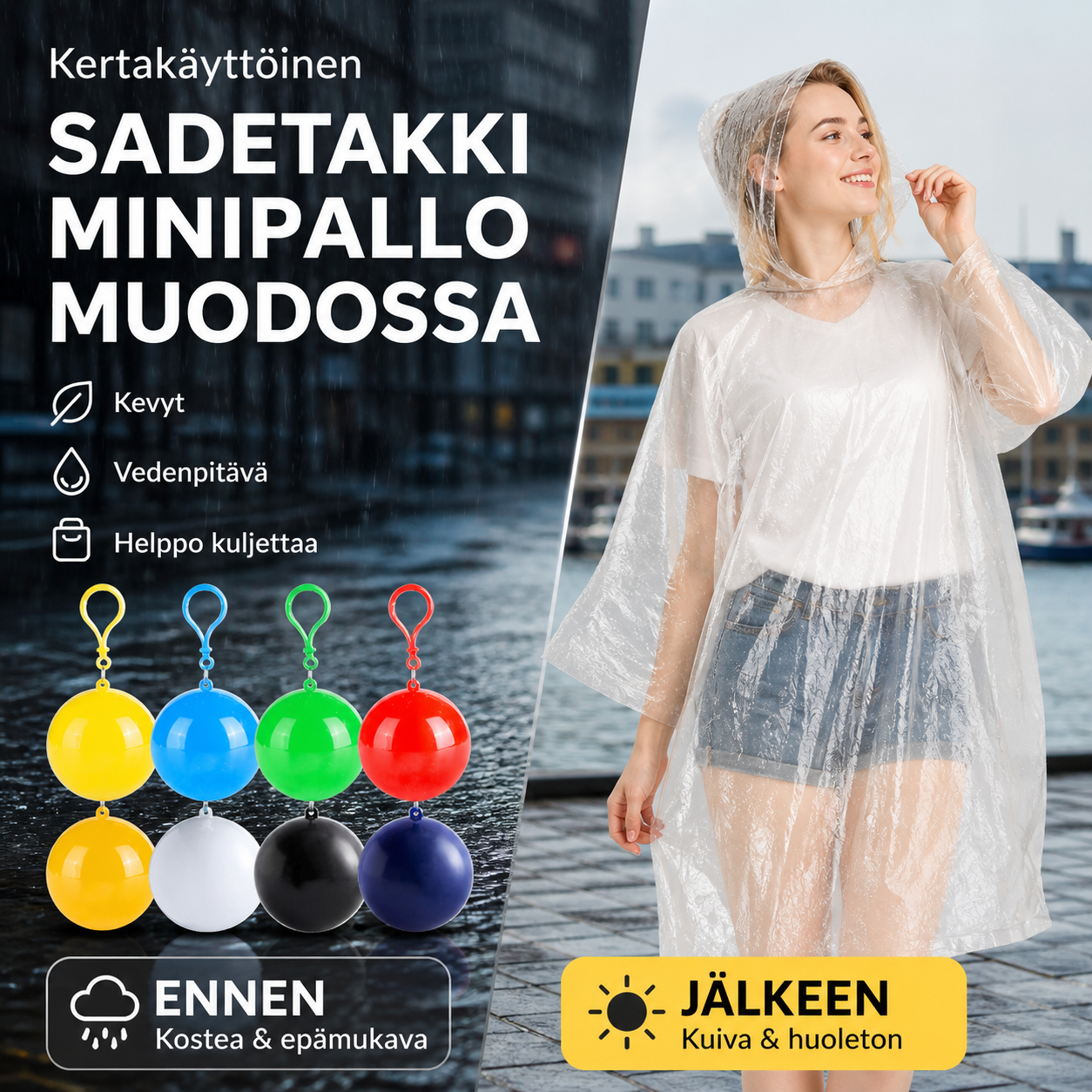 🥳HITTIMYYNTI 2026🥳💞YLI 50 000 MYYTY!👵❤️ Kertakäyttöinen sade takki minipallon muodossa (Osta 1, saat 1 ilmaiseksi)