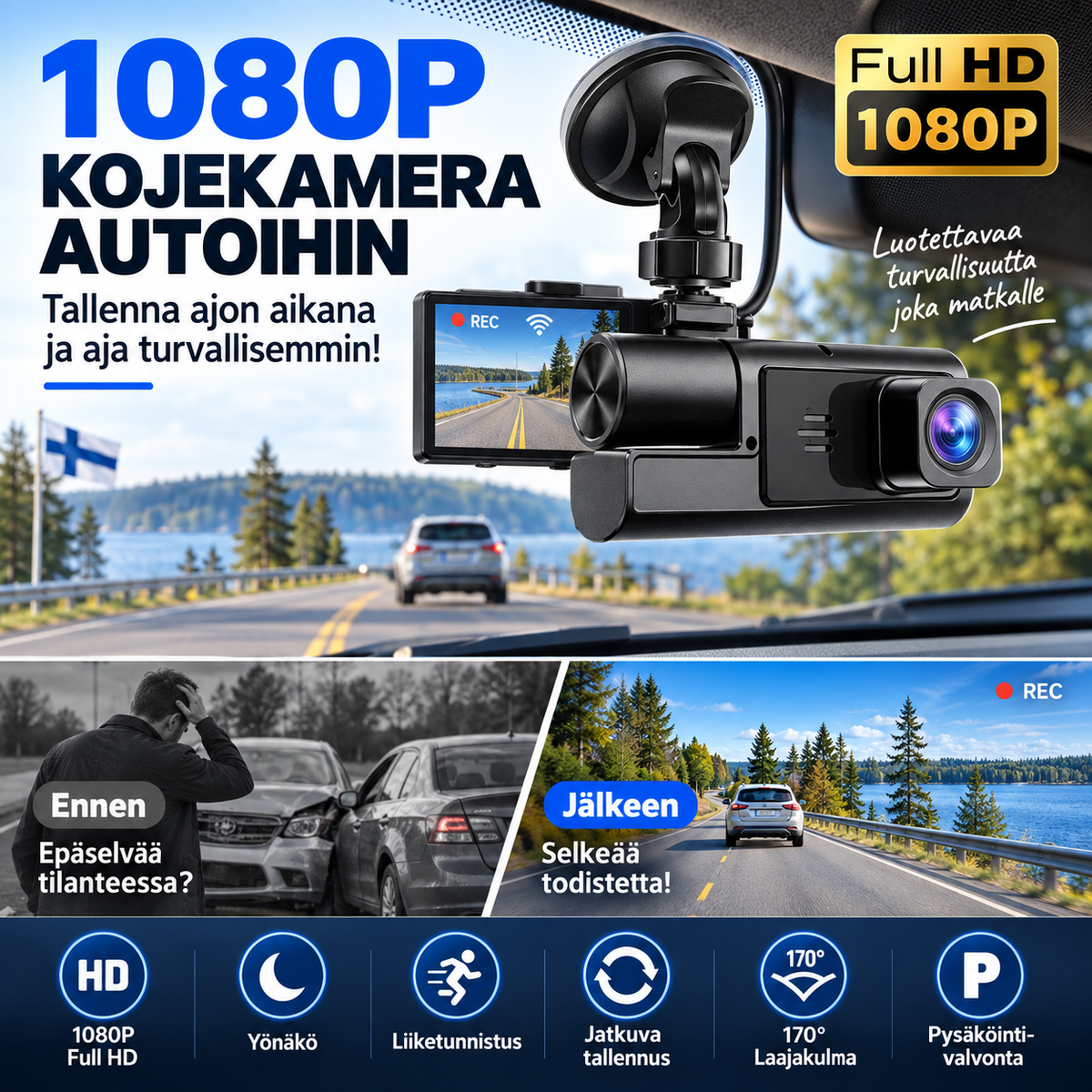 1080P-kojekamera autoihin – tallenna ajon aikana ja aja turvallisemmin!