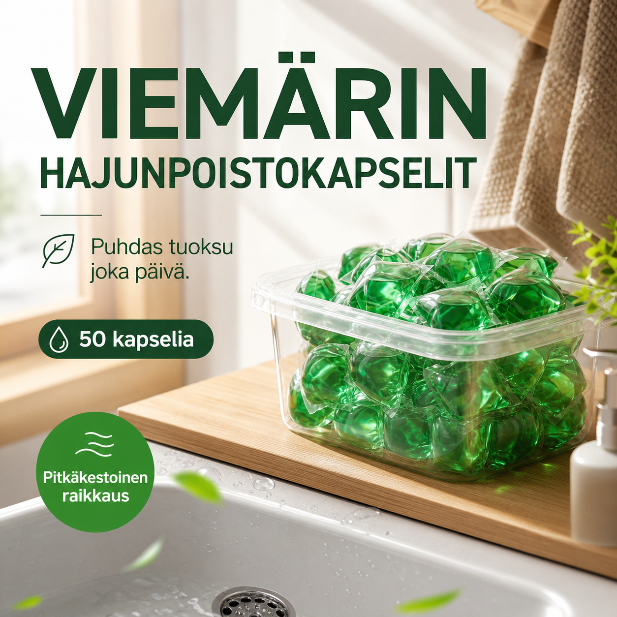 🥳2026 KUUMA ALE🥳💞YLI 50 000 MYYTY!🏠💧 50 % ALE! Viemärin hajunpoistokapselit – Bioentsyymikoostumus neutraloi hajut niiden lähteellä. Välittömästi raikas tuoksu, ei kovia kemikaaleja. Jäähyväiset kiusallisille hajuille. 🚰✅.