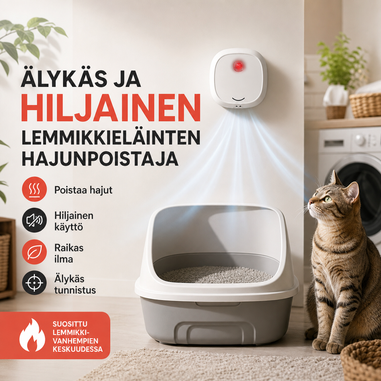 🌬️Sano hyvästit epämiellyttäville hajuille tämän laitteen avulla! Älykäs ja hiljainen lemmikkieläinten hajunpoistaja