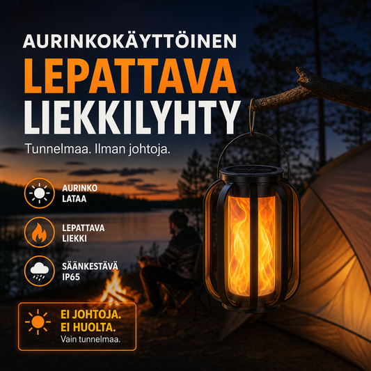 🏮 RAJOITETUN AJAN -50%! ☀️ Aurinkokäyttöinen lepattava liekkilyhty – Vedenkestävä ja automaattisesti syttyvä – Realistinen lämmin hehku, täydellinen terasseille, puutarhoihin tai poluille – ei johdotusta 🌙