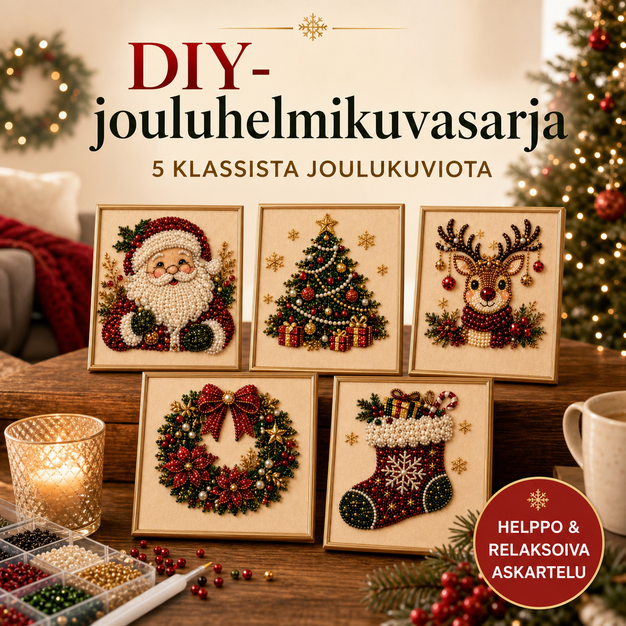 🧘Rentouttava ja aloittelijaystävällinen - 🎨💎DIY-jouluhelmikuvasarja