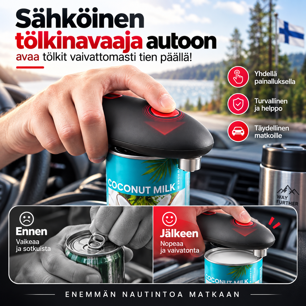 Sähköinen tölkinavaaja autoon – avaa tölkit vaivattomasti tien päällä!