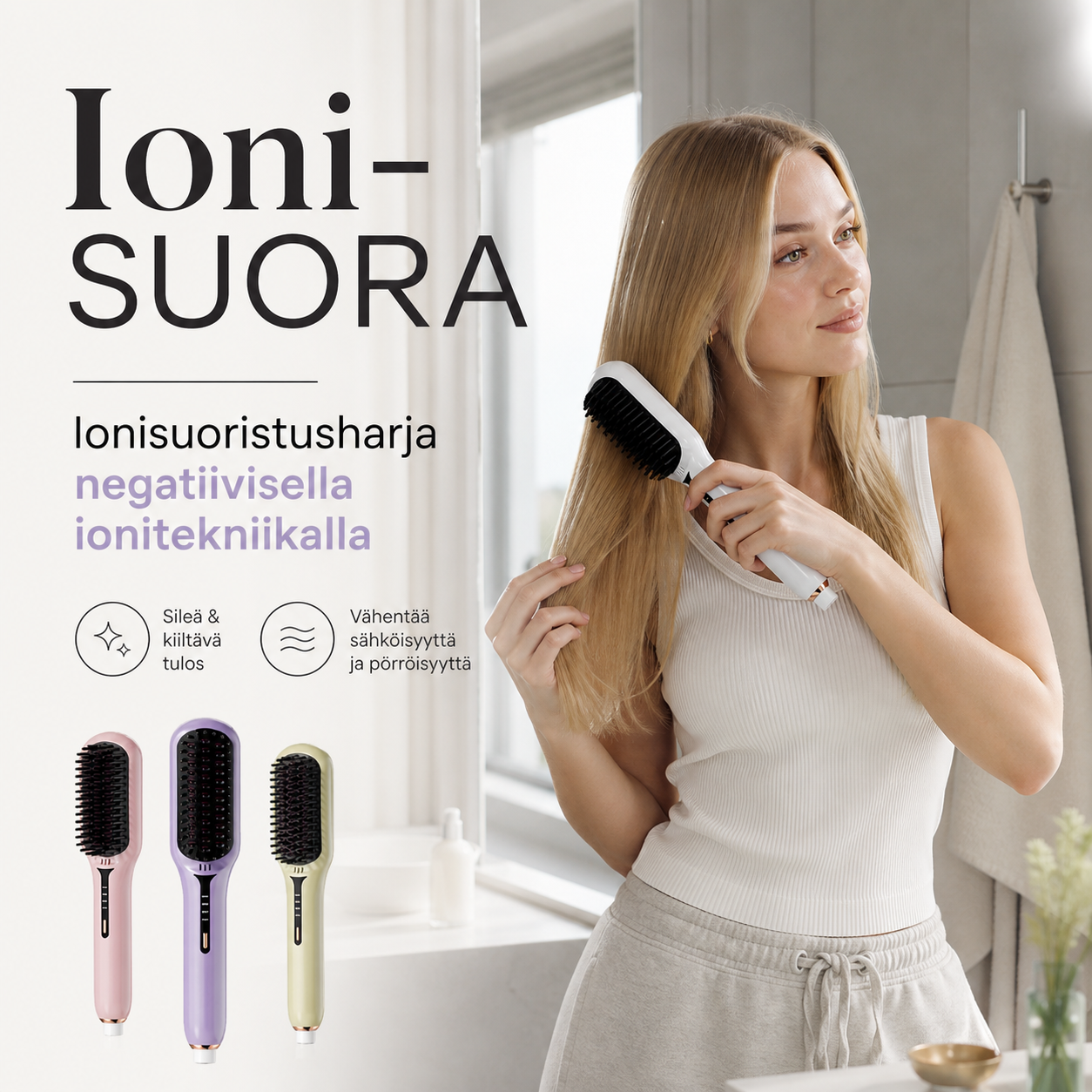 Ionisuoristusharja negatiivisella ionitekniikalla