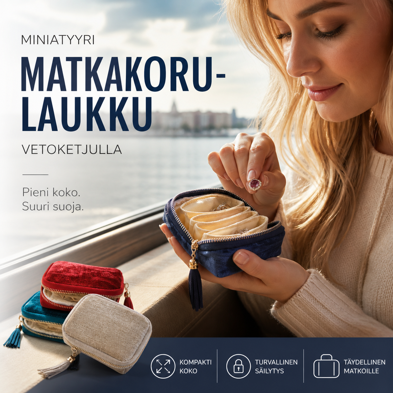 📢📢 50% ALENNUS !! ⏰ Miniatyyri matkakorulaukku vetoketjulla – Kompakti, kannettava ja täydellinen sormuksille, korvakoruille ja kaulakoruille ✨ Tilaa nyt!