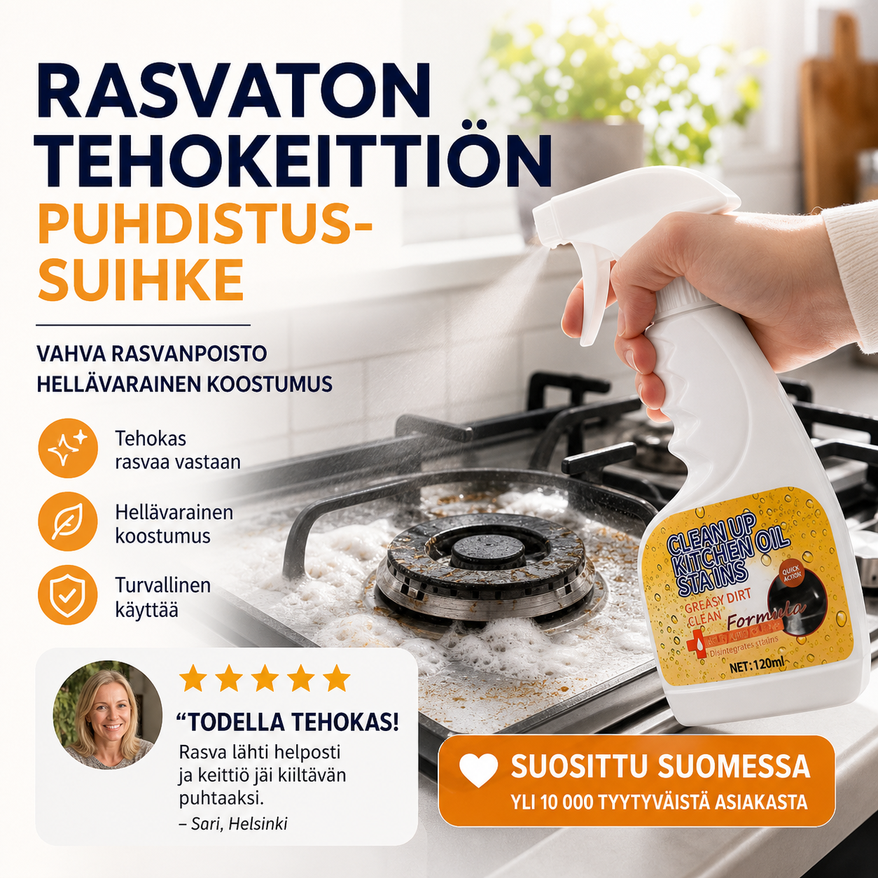 Rasvaton tehokeittiön puhdistussuihke – poistaa rasvan ja lian helposti!