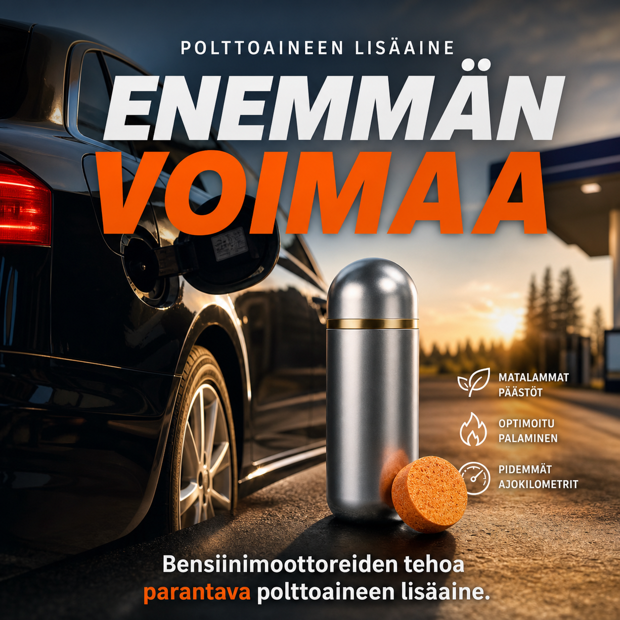 Bensiinimoottoreiden tehoa parantava polttoaineen lisäaine