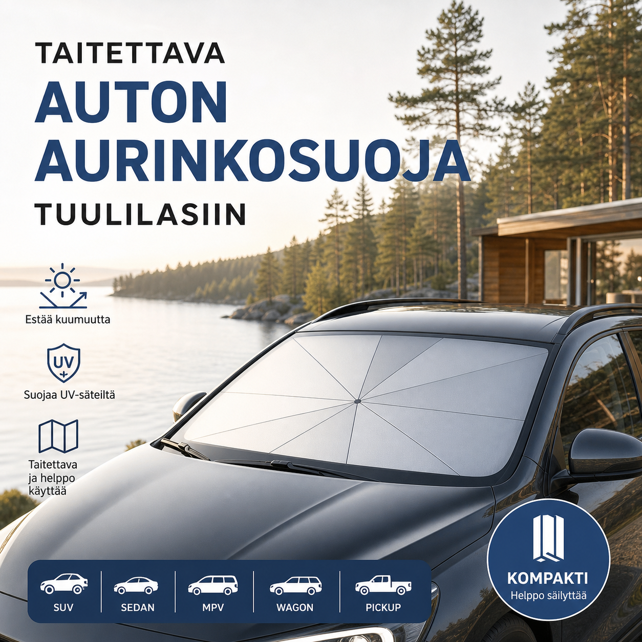 🌞 50 % alennus 🌈 Taitettava auton aurinkosuoja tuulilasiin