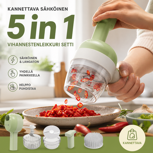 Ihanteellinen lahja - 5 in 1 kannettava sähköinen vihannestenleikkuri setti