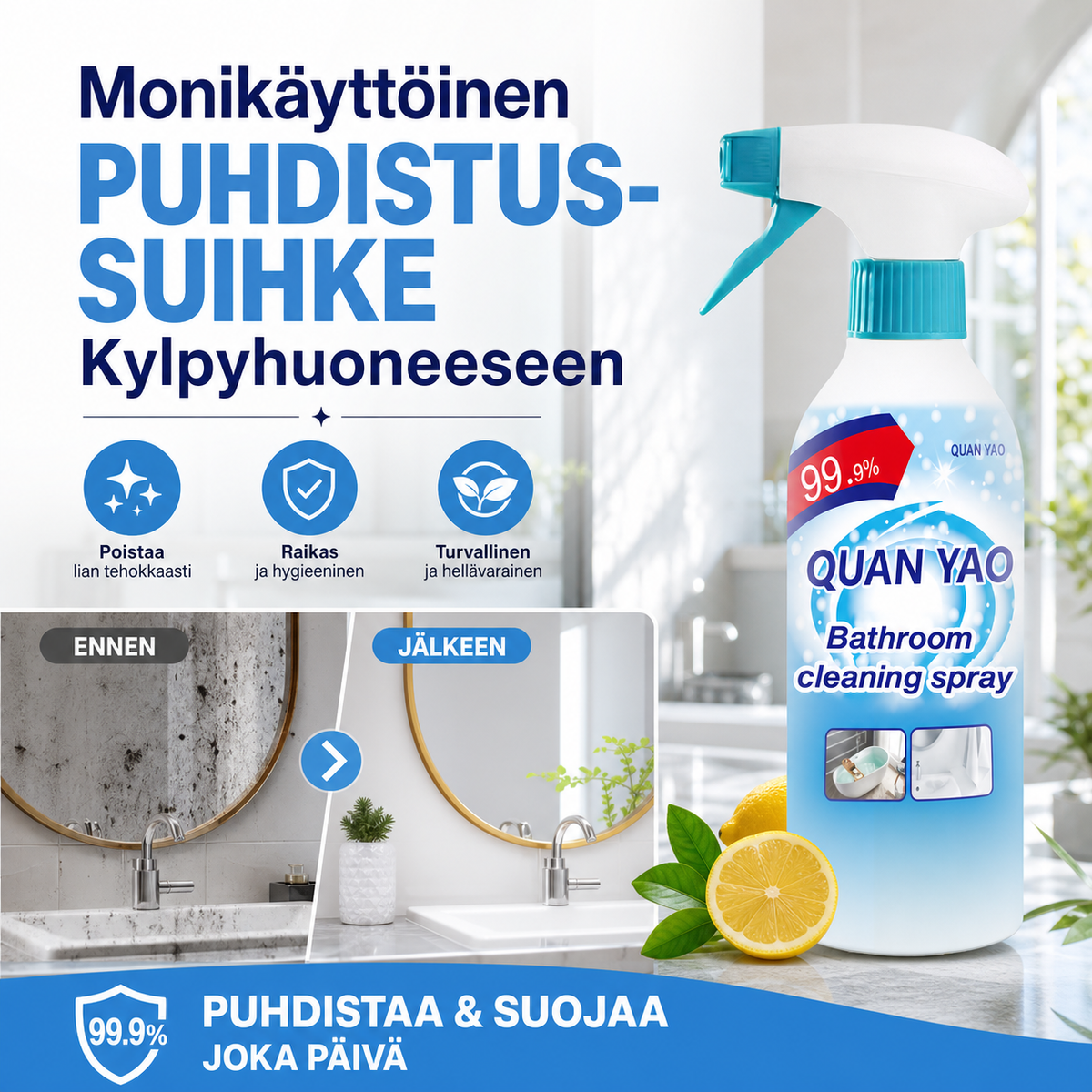 Uskomatonta tahranpoiston taikaa! - Monikäyttöinen Puhdistussuihke Kylpyhuoneeseen