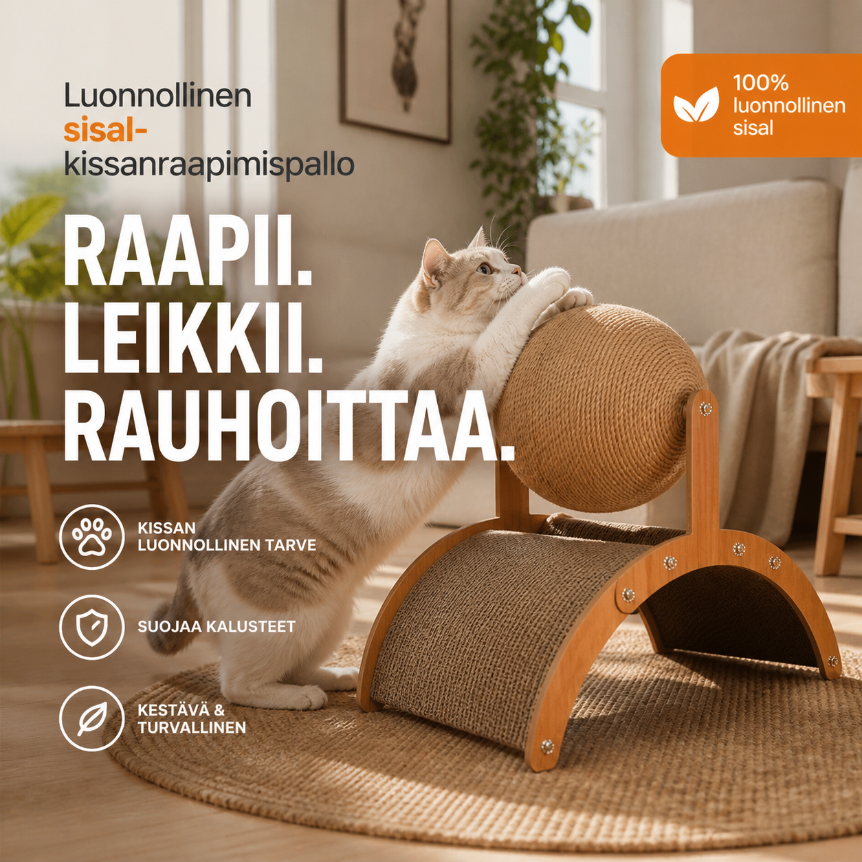 🎉 Vuoden 2026 tarjous — Yli 35 300 myyty! 🐈 Luonnollinen sisalikissanraapimispallo pahvialustalla