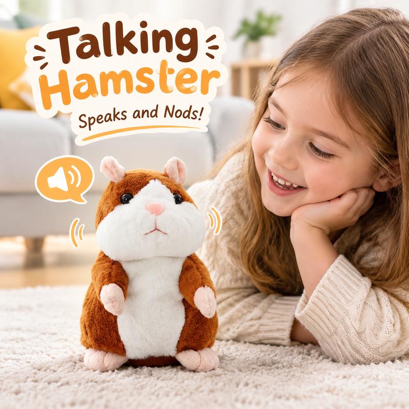 ✨ Puhuva hamsteripehmolelu – toistaa kaiken, mitä sanot, automaattinen päänheilutus, hulvattoman hauskaa niin lapsille kuin aikuisille. 🎁
