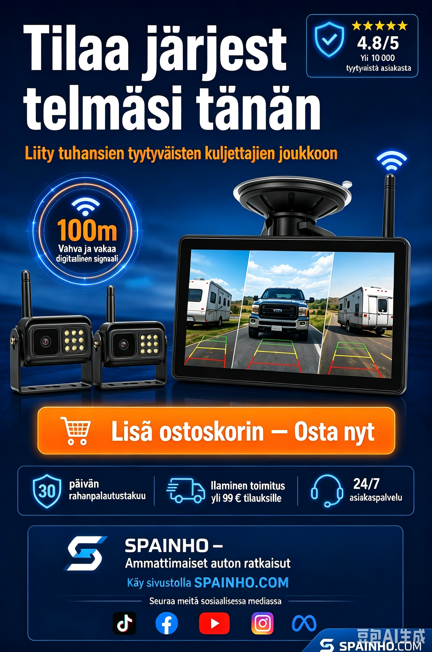 🔥🎁 UUSI 60% ALENNUS 🔥 Langaton peruutuskamerajärjestelmä 1080p HD -laadulla