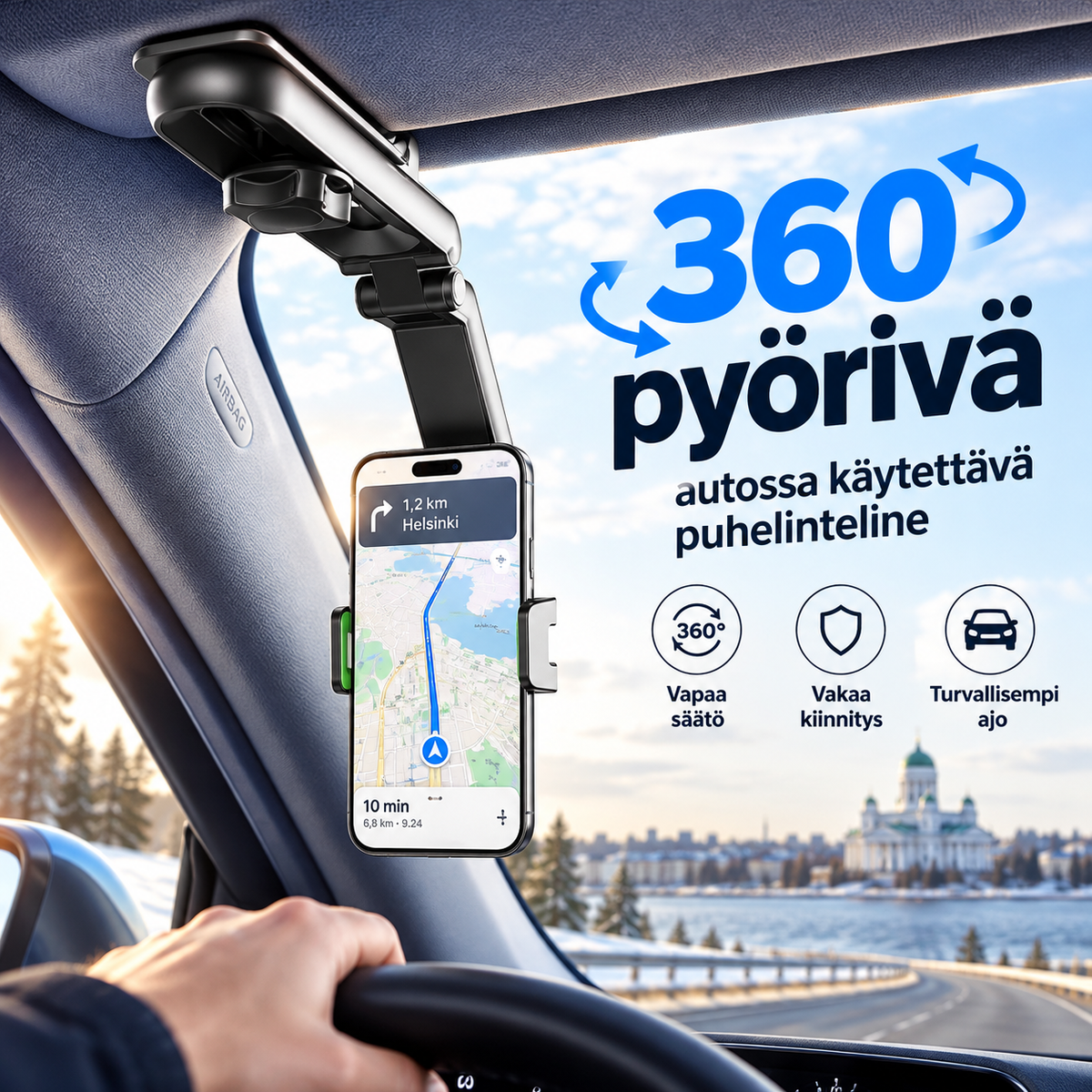Asenna puhelimesi heti! 360° pyörivä autossa käytettävä puhelinteline