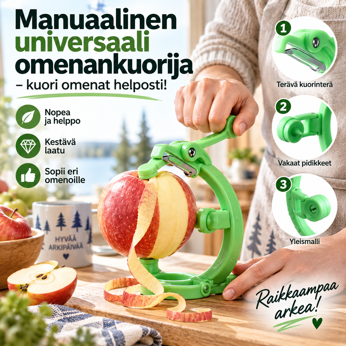 ⏳Aikarajoitettu 50% alennus! 💥 Manuaalinen universaali omenankuorija – kuori omenat helposti!