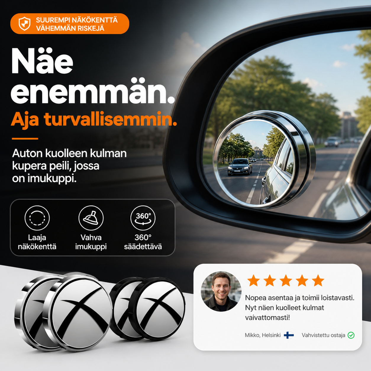 🔥Osta 1 saat 1 ilmaiseksi🔥🔥Auton kuolleen kulman kupera peili, jossa on imukuppi