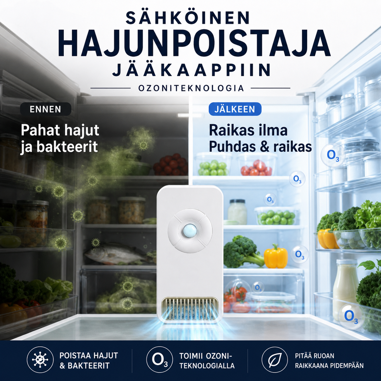 Sähköinen hajunpoistaja jääkaappiin – tehokas ja pitkäkestoinen hajunpoisto!