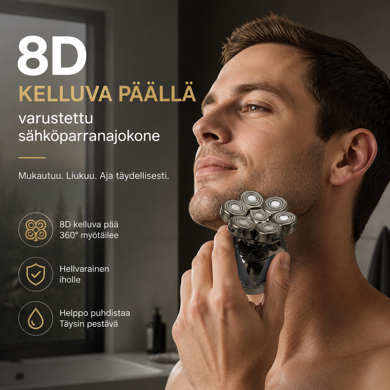 8D-kelluva päällä varustettu sähköparranajokone