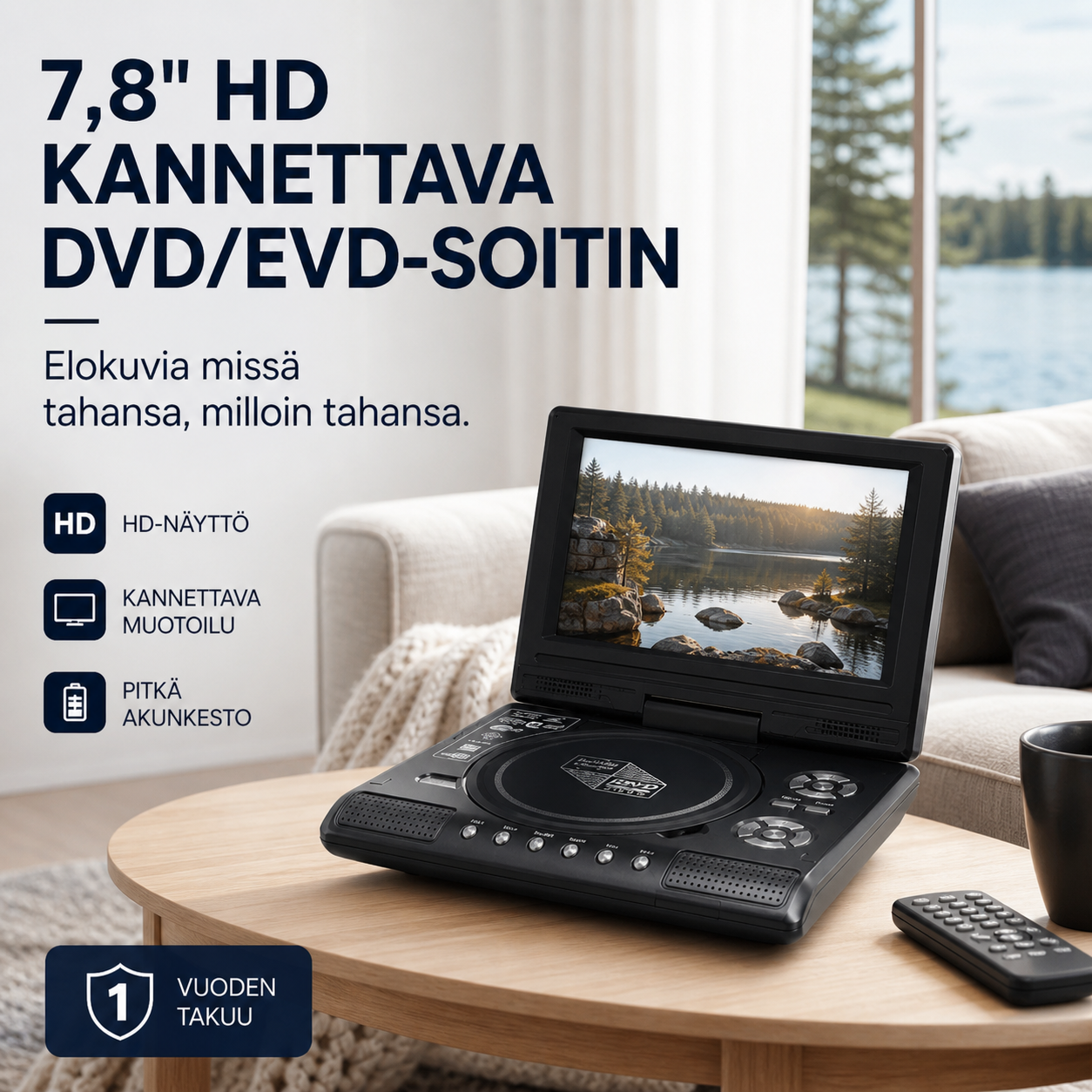 📺 7,8" HD kannettava DVD/EVD-soitin – suuri näyttö, ladattava ja yhteensopiva DVD/CD/USB/SD-korttien kanssa – täydellinen kotiin ja matkalle 🔥 -53%