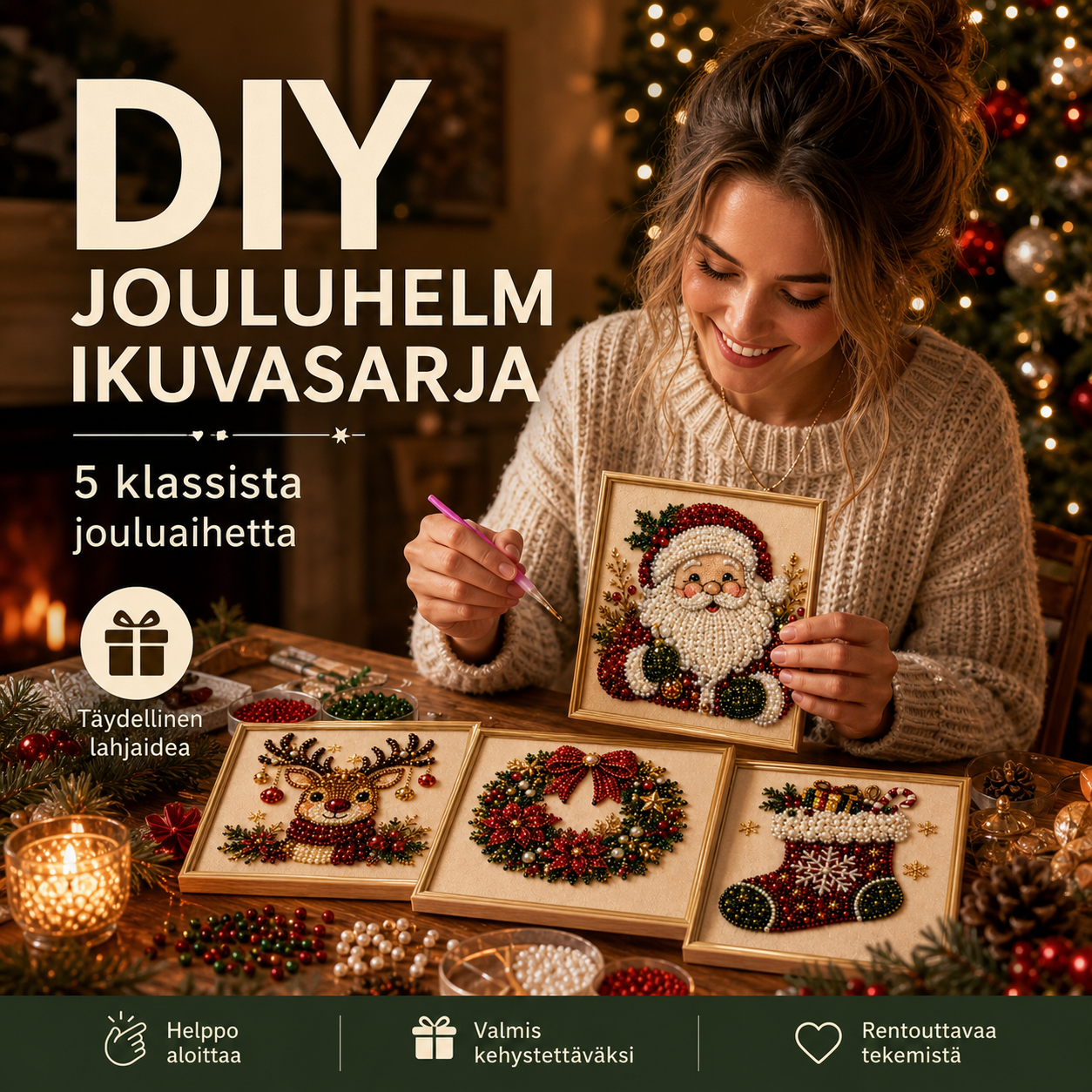 🧘Rentouttava ja aloittelijaystävällinen - 🎨💎DIY-jouluhelmikuvasarja