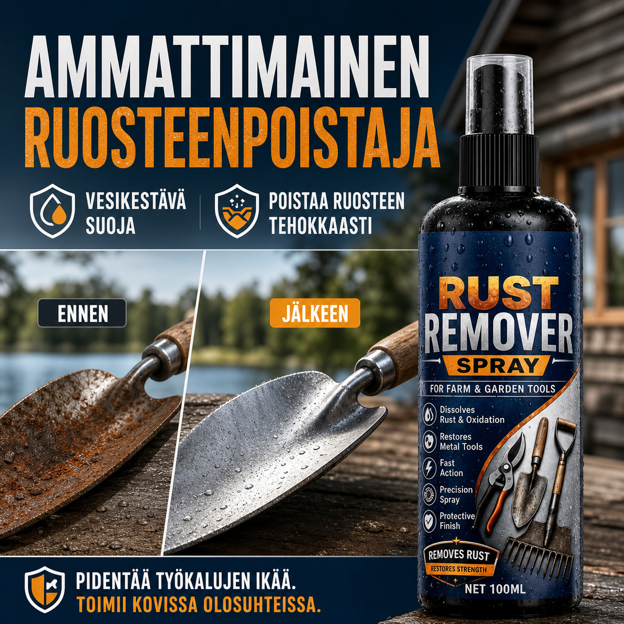 🔩⚡ 50 % ALENNUS! Kuin kääntäisit aikaa taaksepäin työkaluillesi! Suihkuta, pyyhi pois – ruoste liukenee sekunneissa ja näkymätön suoja suojaa sitä kuukausia uudelta ruosteelta.