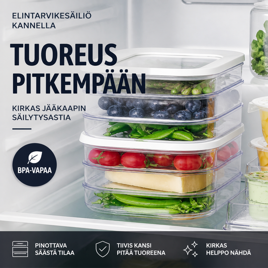 Elintarvikesäiliö kannella – kirkas jääkaapin säilytysastia