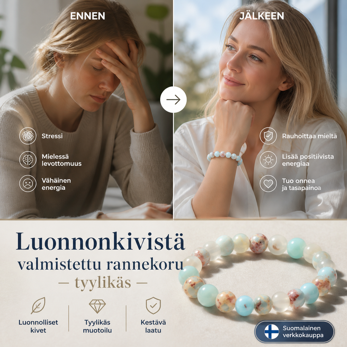 ⏳Ajallisesti rajoitettu erikoistarjous⏰Luonnonkivistä valmistettu rannekoru – tyylikäs 📿
