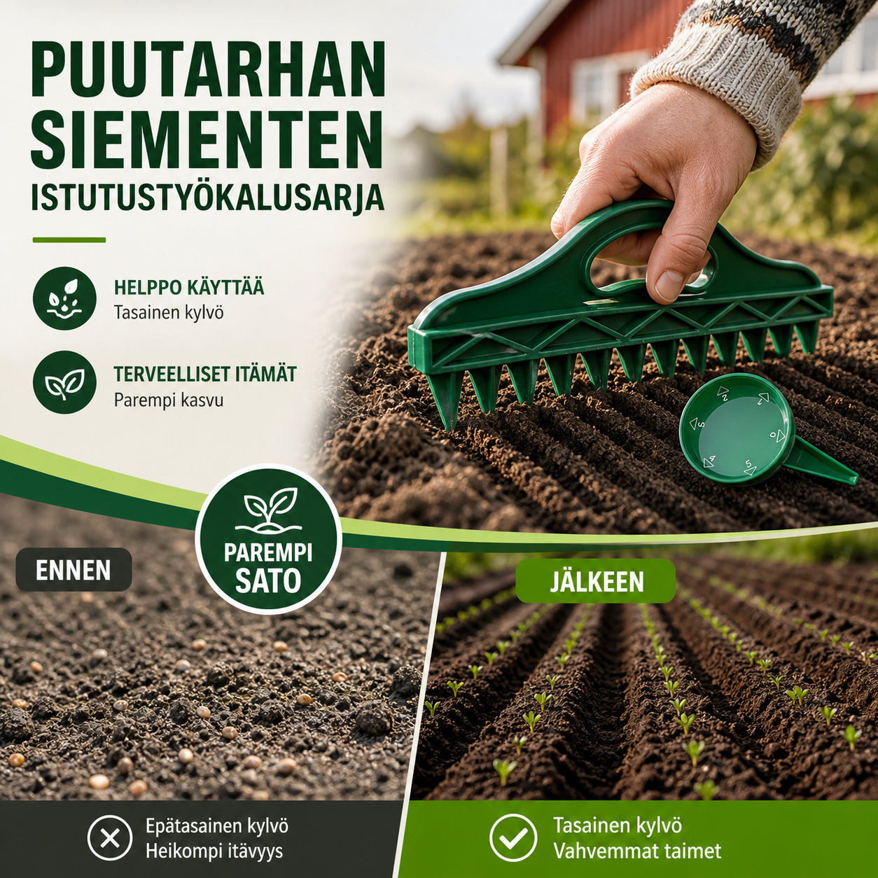 Puutarhan siementen istutustyökalusarja