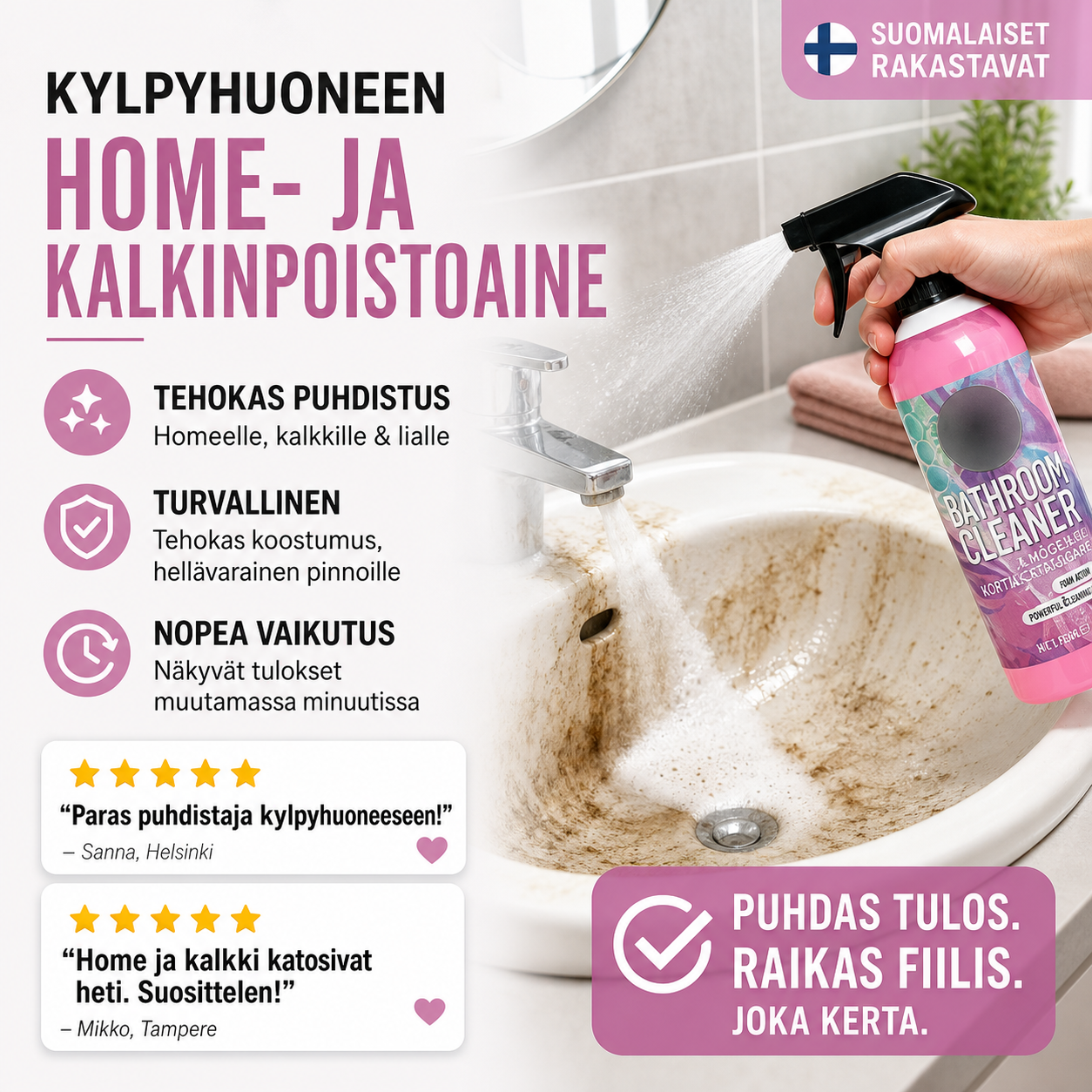 Monipintainen kylpyhuoneen puhdistusaine homeelle ja kalkille – tehokas puhdistus ilman hankausta!