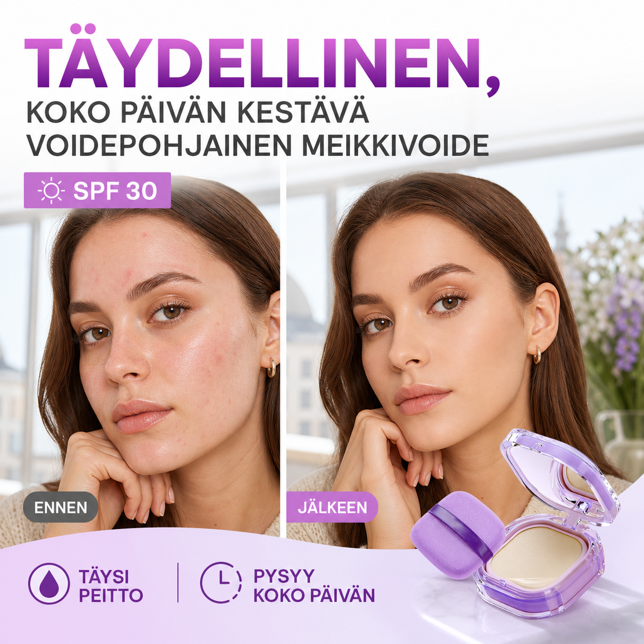 Täydellinen, koko päivän kestävä voidepohjainen meikkivoide, SPF 30