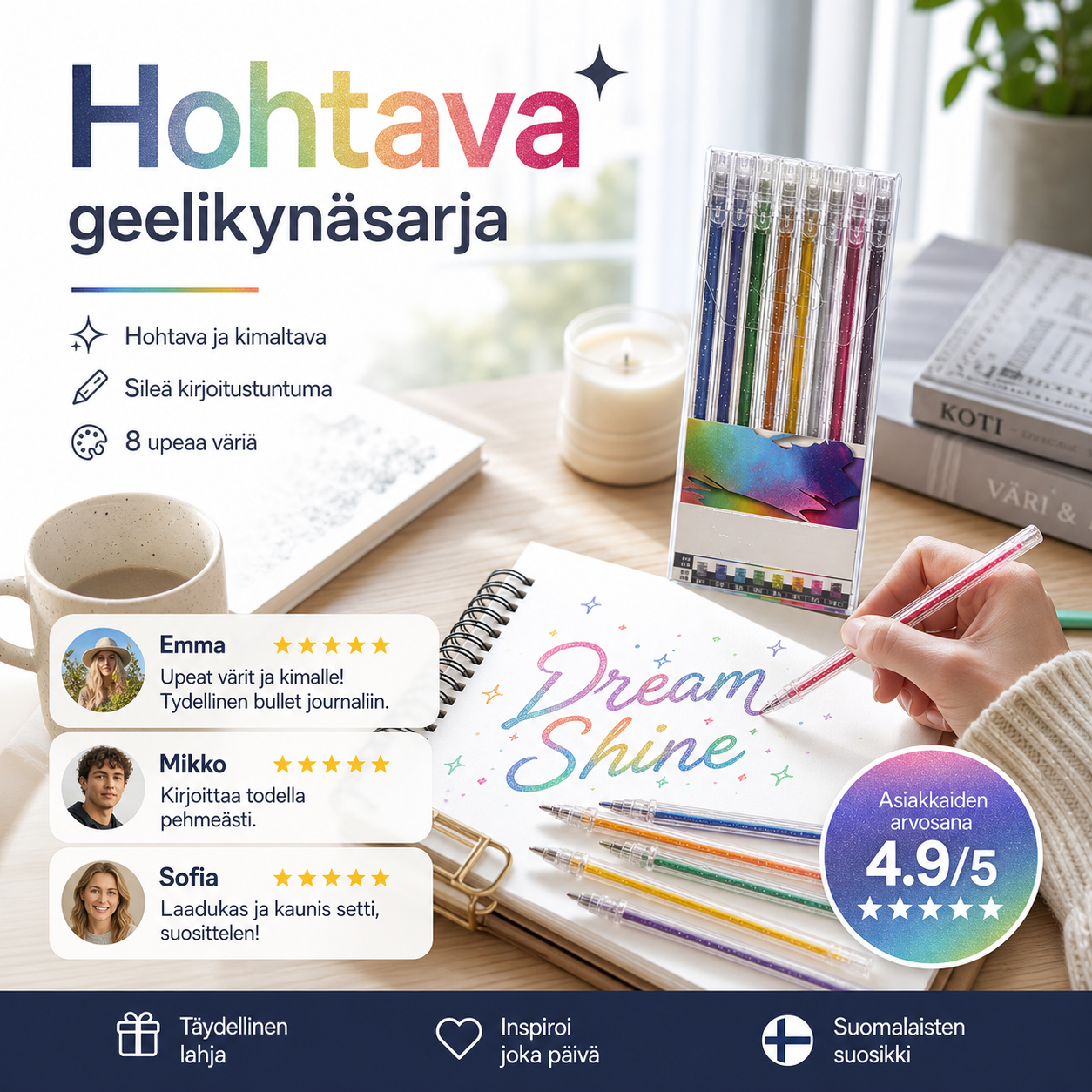 🌲Aikainen joulutarjous – 50% ALENNUS! 🎁 Hohtava geelikynäsarja – loistaa ja koristaa jokaisen kortin ja piirroksen!