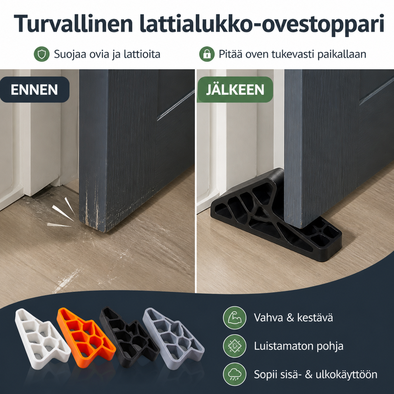 Turvallinen lattialukko-ovestoppari