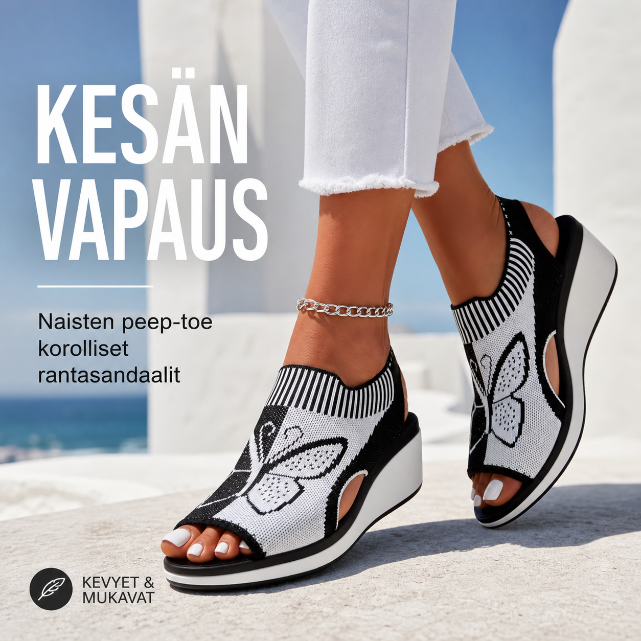 Naisten rennot peep-toe-malliset korolliset rantasandaalit