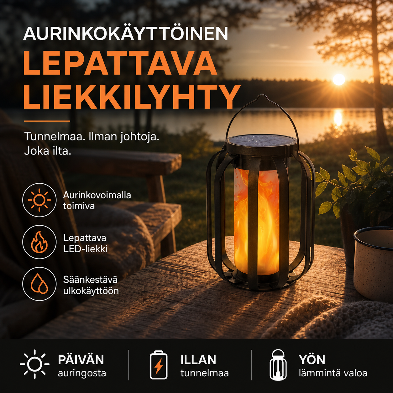 🏮 RAJOITETUN AJAN -50%! ☀️ Aurinkokäyttöinen lepattava liekkilyhty – Vedenkestävä ja automaattisesti syttyvä – Realistinen lämmin hehku, täydellinen terasseille, puutarhoihin tai poluille – ei johdotusta 🌙