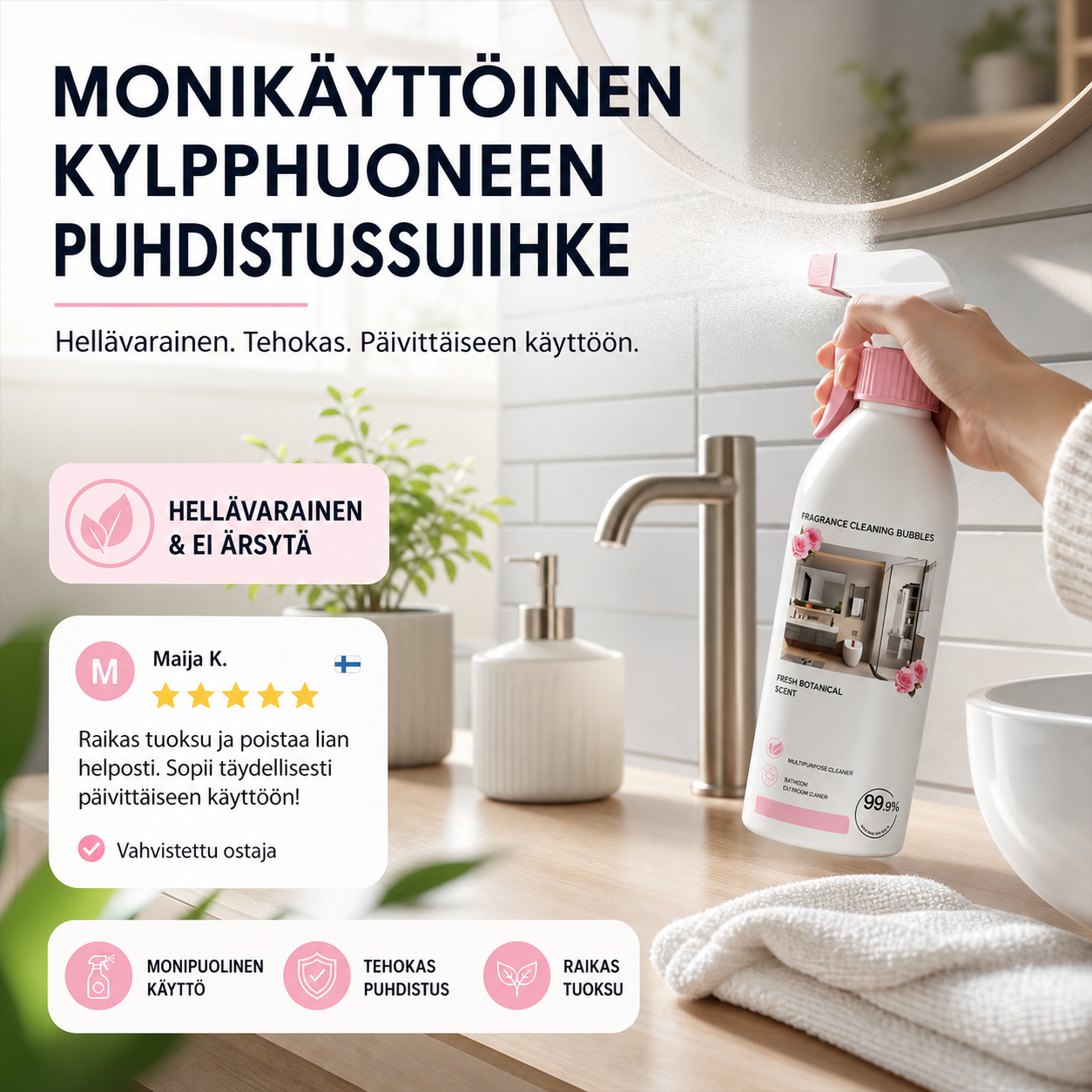 Monikäyttöinen kylpyhuoneen puhdistussuihke