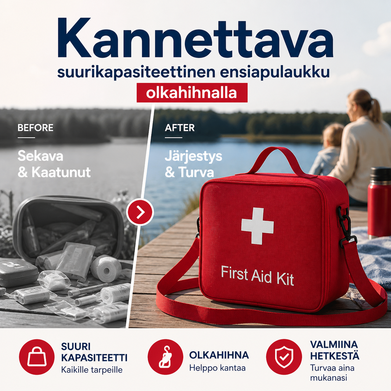 Kannettava suurikapasiteettinen ensiapulaukku olkahihnalla